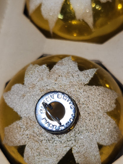 Vintage Shiny Brite 12 2 1/4" Glass Ornaments Gold Snow Capped With Mica bo191