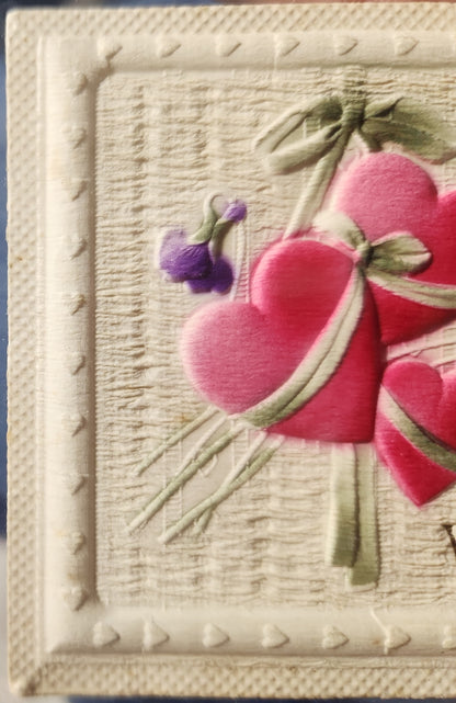 Antique Valentine post card  Valentine Greeting Embossed Hearts and Violets