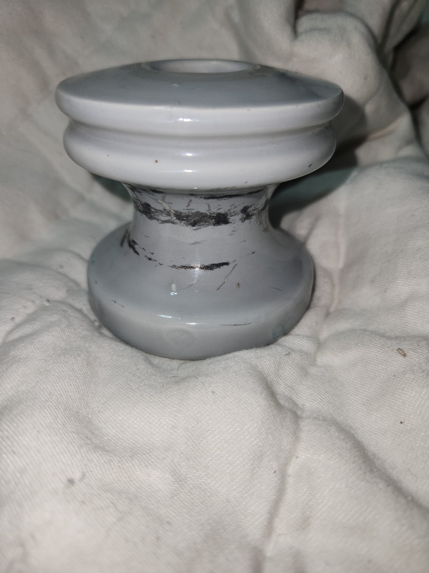 Vintage Electrical Telegraph Knob Tube Wire Insulator Grey Glazed Ceramic I345