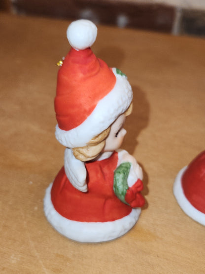 Vintage Lefton Petite Angel Girl Bell Figurines Set of 3. Praying Angel Signed.