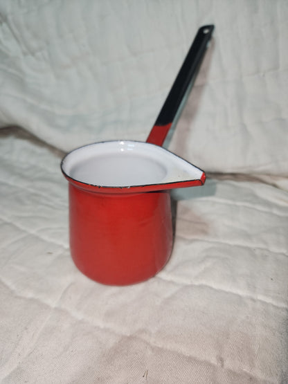 Vintage Red White Black Enamel Milk Butter Warmer en81