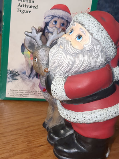 Motion Activated Season's Greeters Santa and Reindeer Figurine. s516