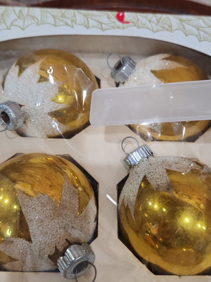 Vintage Shiny Brite ELEVEN 2 1/4" Glass Ornaments Gold Snow Capped With Mica ONE MISSING bo192