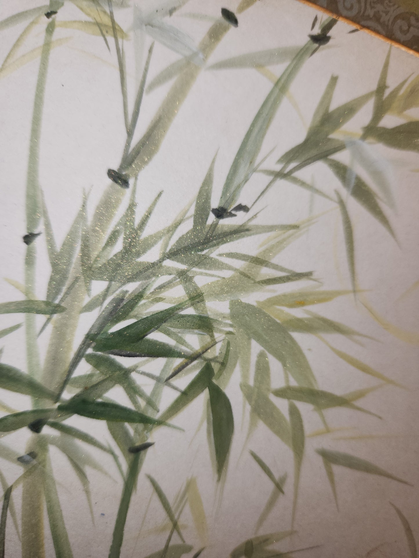 Vintage Peggy Pai Laughlin Framed Mixed Medium Painting B Hawaii Bamboo Dedicated by Artist 9 x 12 Frame