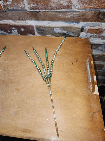 Vintage Mercury Glass Bead Picks Silver Green Beads with Spikes Stems Picks