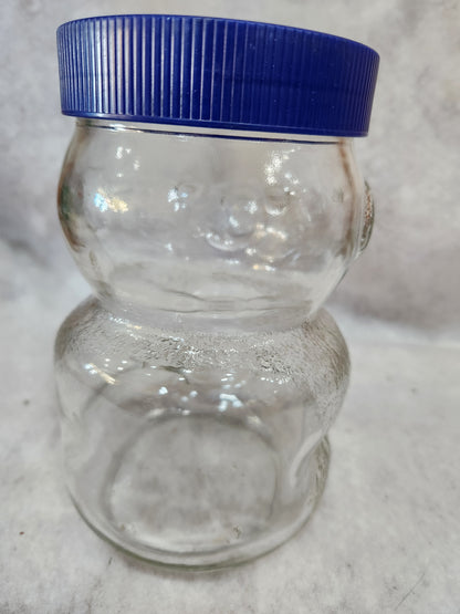 Vintage 1990s Skippy Peanut Butter Bear Glass Jar 100th Anniversary Blue Plastic Lid  48oz skj7