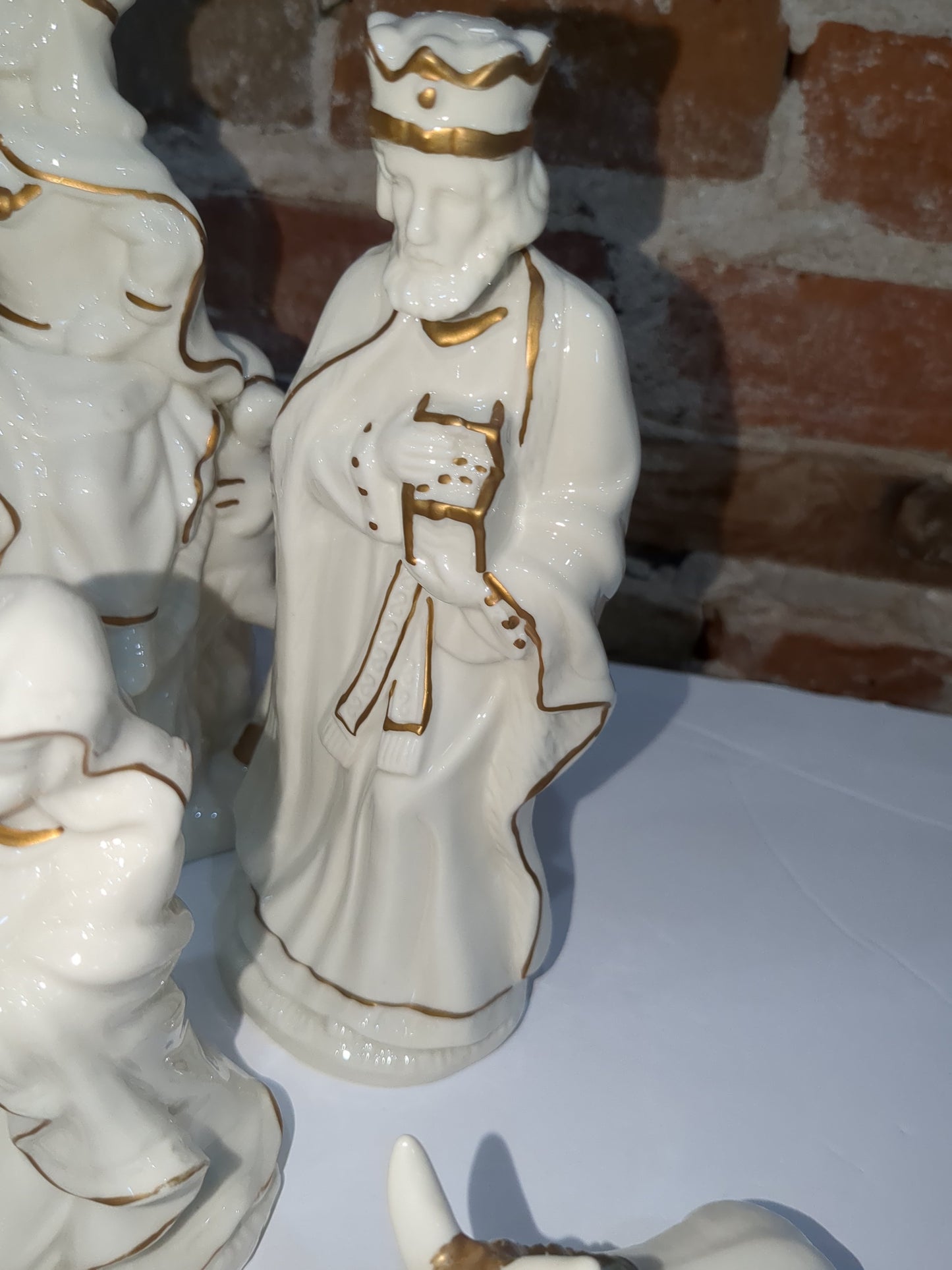 JCPenny porcelain white and gold nativity set