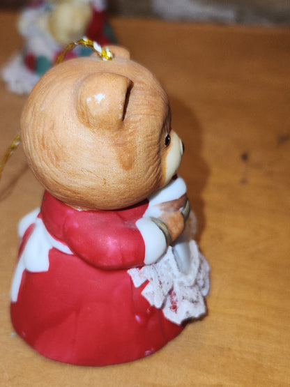Vintage Jasco L'll Chimers Critter Ornament Bells With Lace Trim Bear Baking, Grandma Bear, Goose porcelain