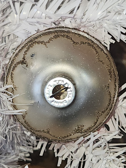 Vintage Mercury Glass Christmas Ornament Silver Pink and Black Mica Scroll GLOWS vo15