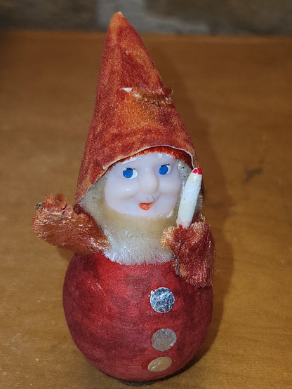 Vintage elf Gnome Santa Spun Cotton Holding Candle Japan AS IS elf67