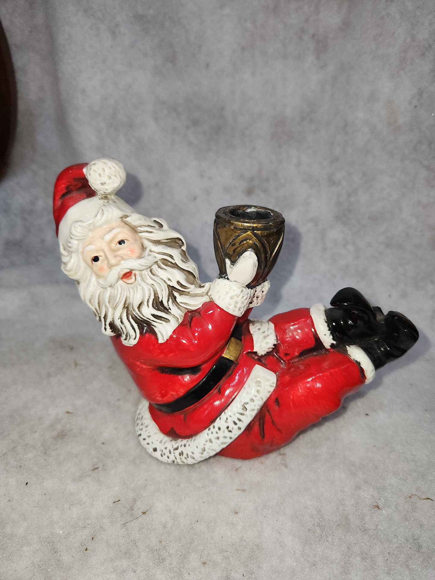 Vintage Paper Mache Santa Candle Holder Figures Japan Sticker JUST ONE sn89