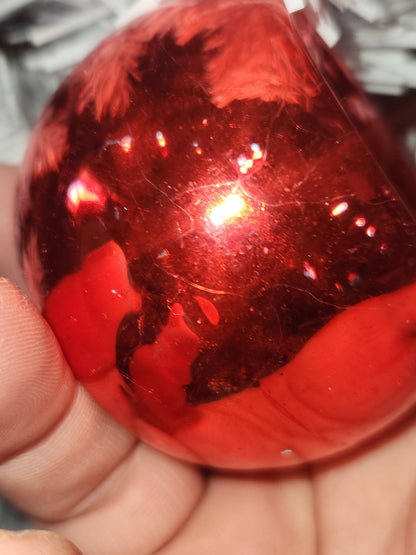 Vintage Red Indent Glass Christmas Ornament Made in USofA vo13