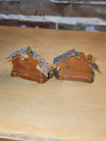 Vintage Set of Two miniature Plastic Celluloid Nativity Ornaments Made in Hong Kong Mica n11