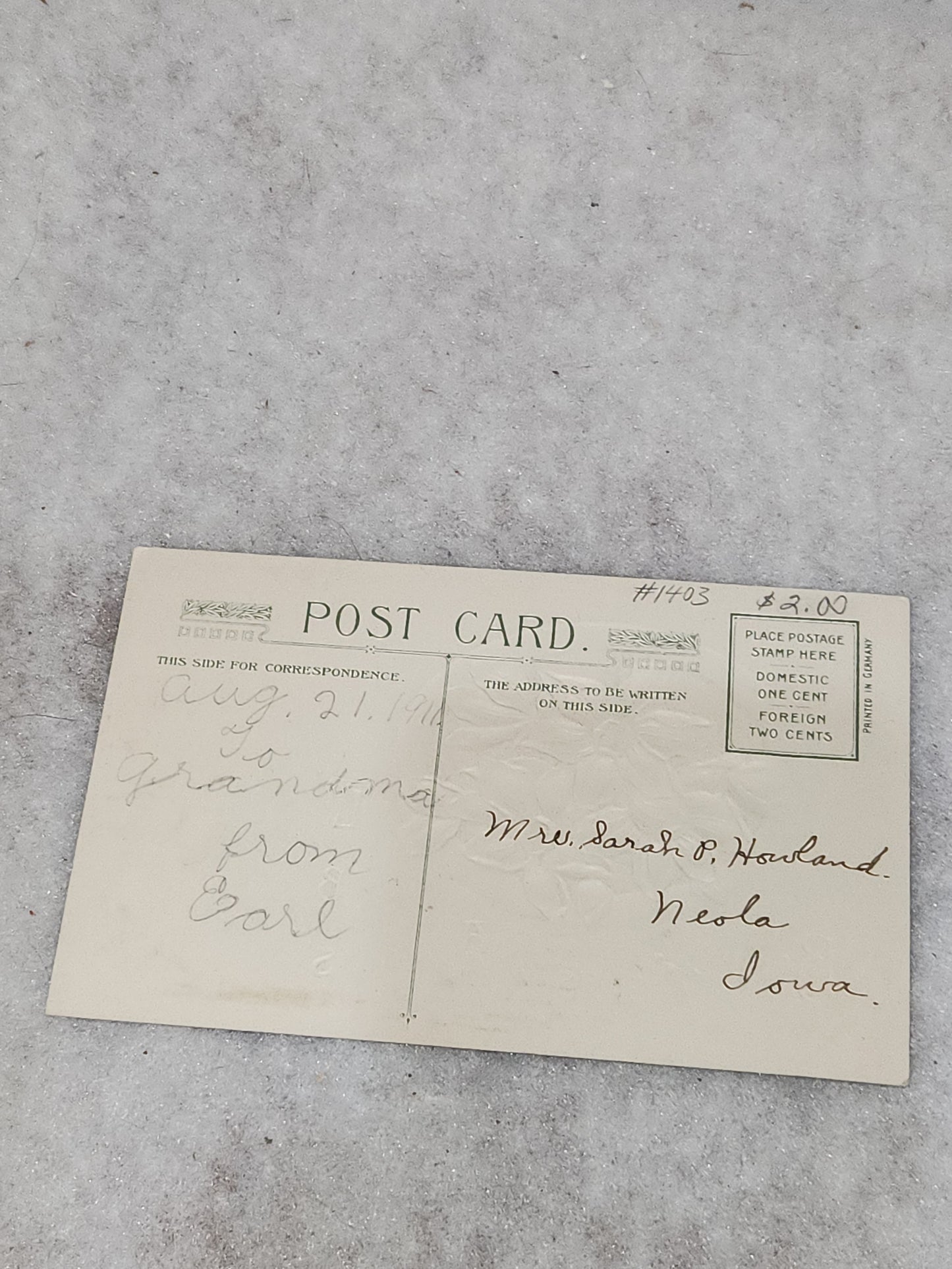 Antique Vintage Embossed Postcard Best Wishes Birthday Wishes Germany John Winsch 1912 pc67