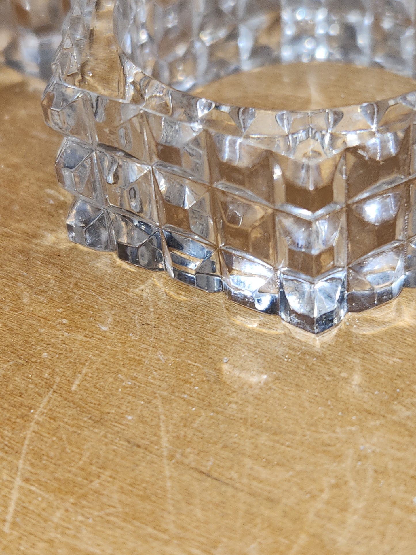 Vintage Crystal Pressed Glass Napkin Holder Rings Diamond Point Design Set of 6 1970s MCM