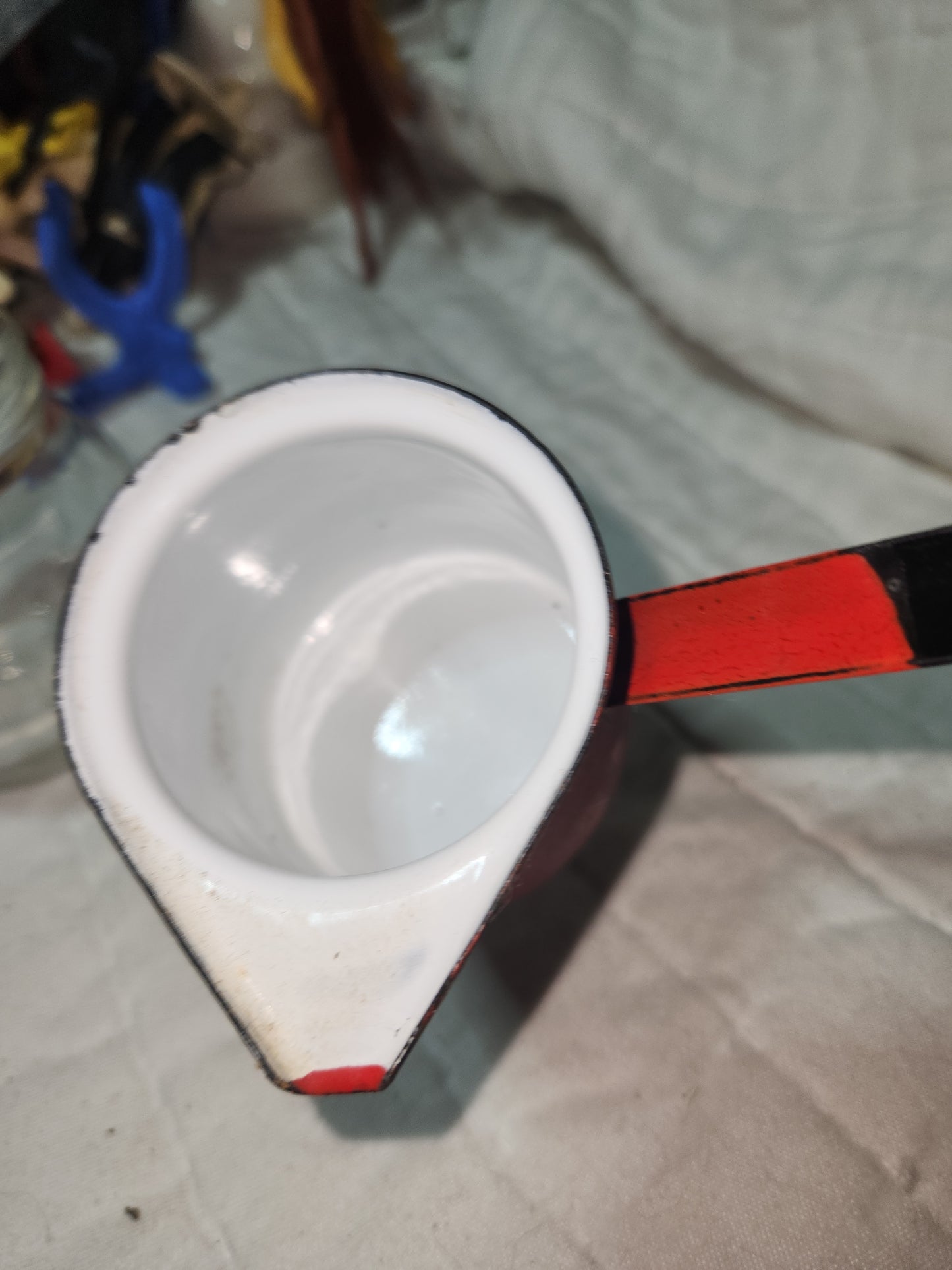 Vintage Red White Black Enamel Milk Butter Warmer en81