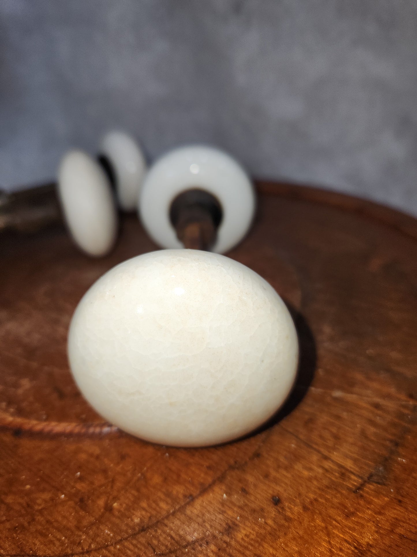 Vintage Antique ONE set of White Porcelain door knobs kn15. Recieve ONE set of 2 knobs attached to a stem