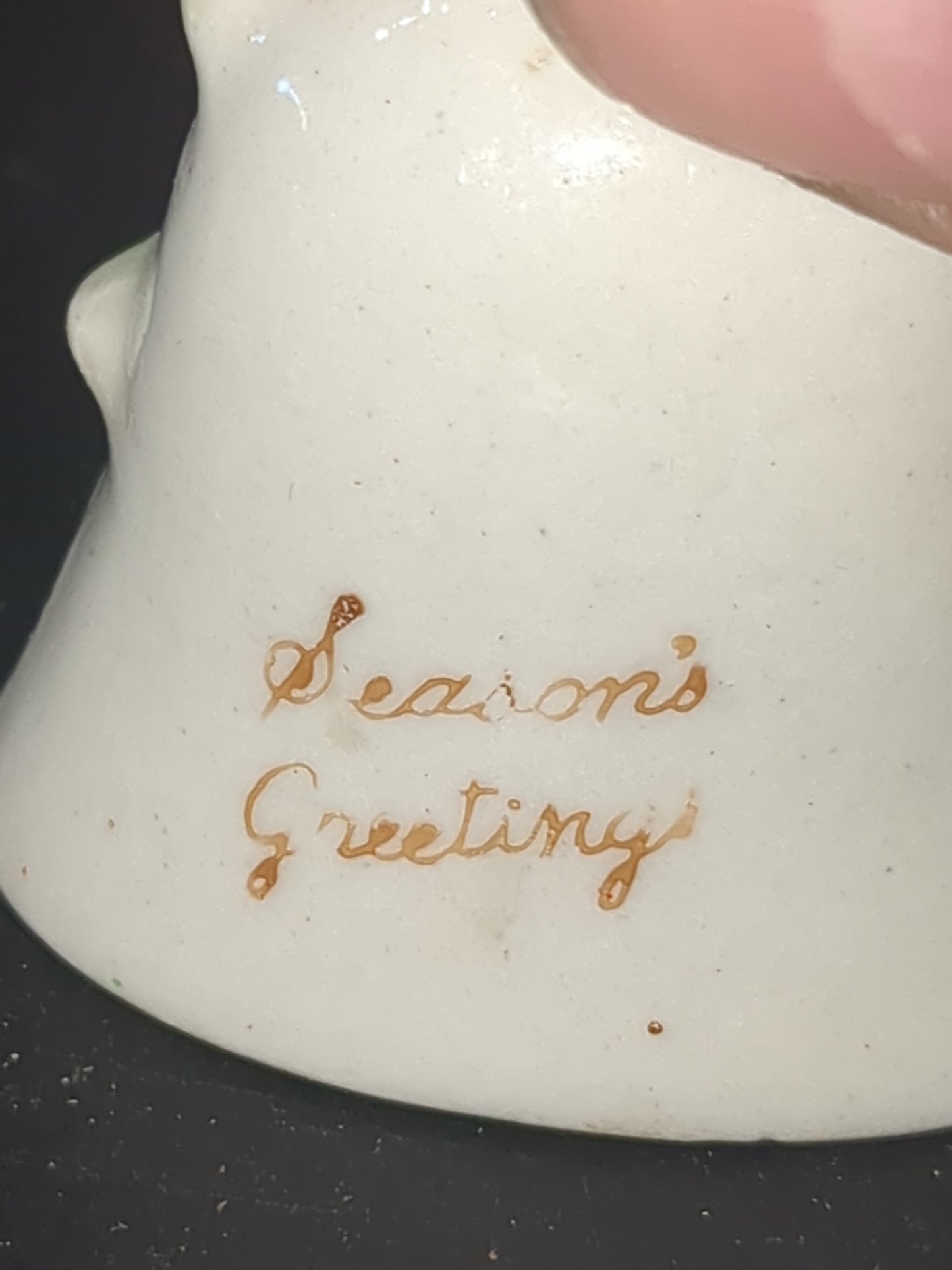 Napco porcelain Tree Shaped Bell Ornament with Season's Greetings. Japan bell2