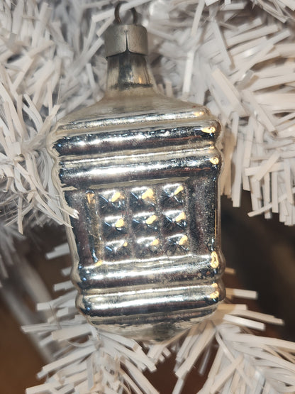 Vintage Mercury Glass Silver Lantern Christmas Ornament vo1