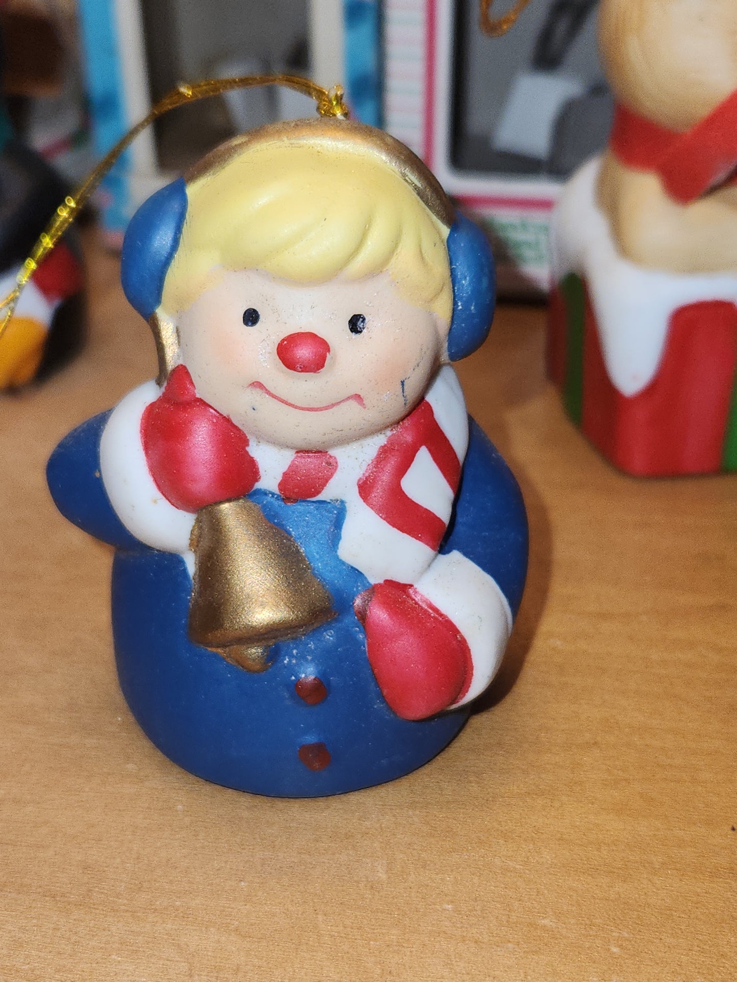 Vintage 3 Giftco Holly Bells and 1 BOA Ring-a-Lings Porcelain Bell Ornaments Set of 4