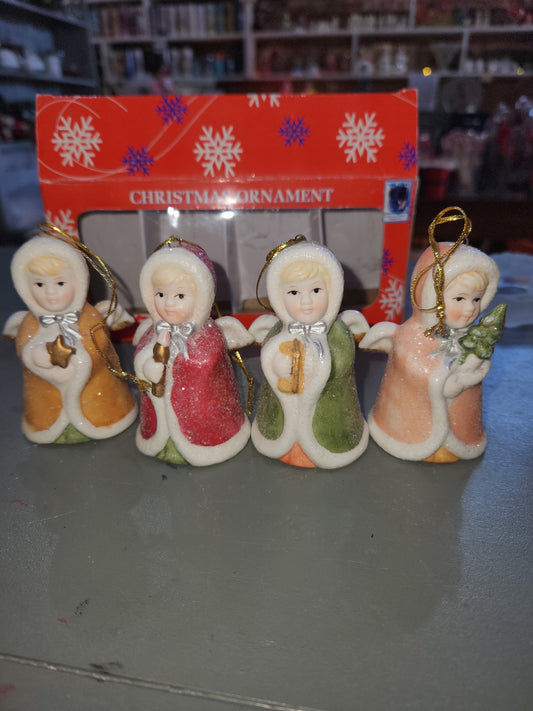 Vintage Glitter Angel Ornaments Set of 4