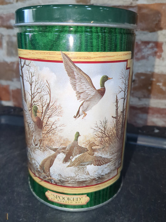 Vintage Collectible Lowrey's Ducks Unlimited Spooked Tin Container Exclusive First Edition 1990 tin889