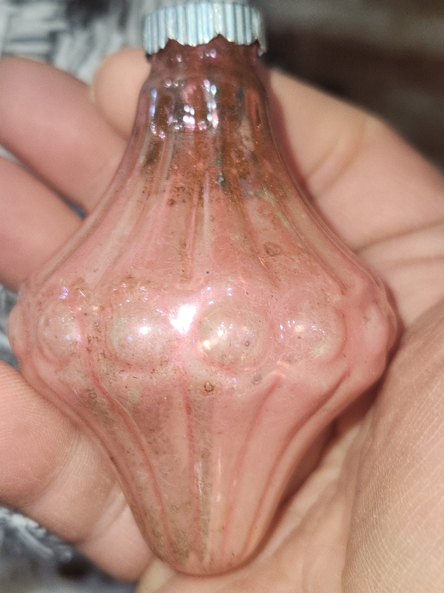 Vintage Glass Bumpy Lantern Chandelier Ornament Pink Christmas GLOWS o22