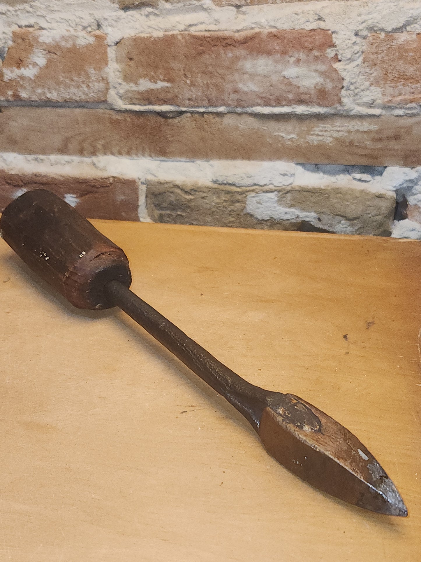 Antique Primitive Blacksmith Soldering Tool with Copper Steel Wood