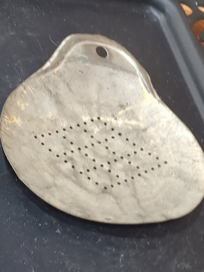 Antique primitive hand scoop milk skimmer tin hand scoop alu859