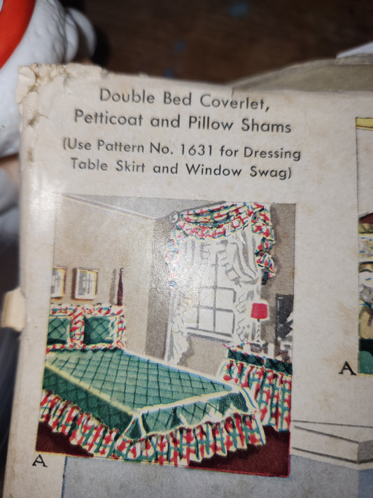 Vintage McCall's 1629 Double Bed Coverlet Petticoat Pillow Shams 1951 Sewing Pattern