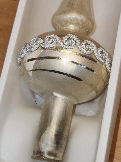 Vintage Rauch Hand Blown Mercury Glass Tree Topper White Gold Glass with Box Box tt11