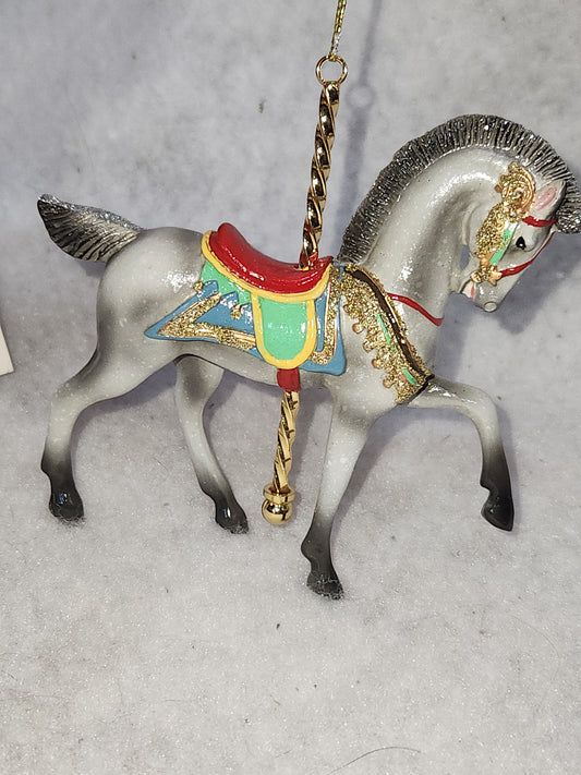4" Resin Carousel Ornament gray dapple prancing horse orc1