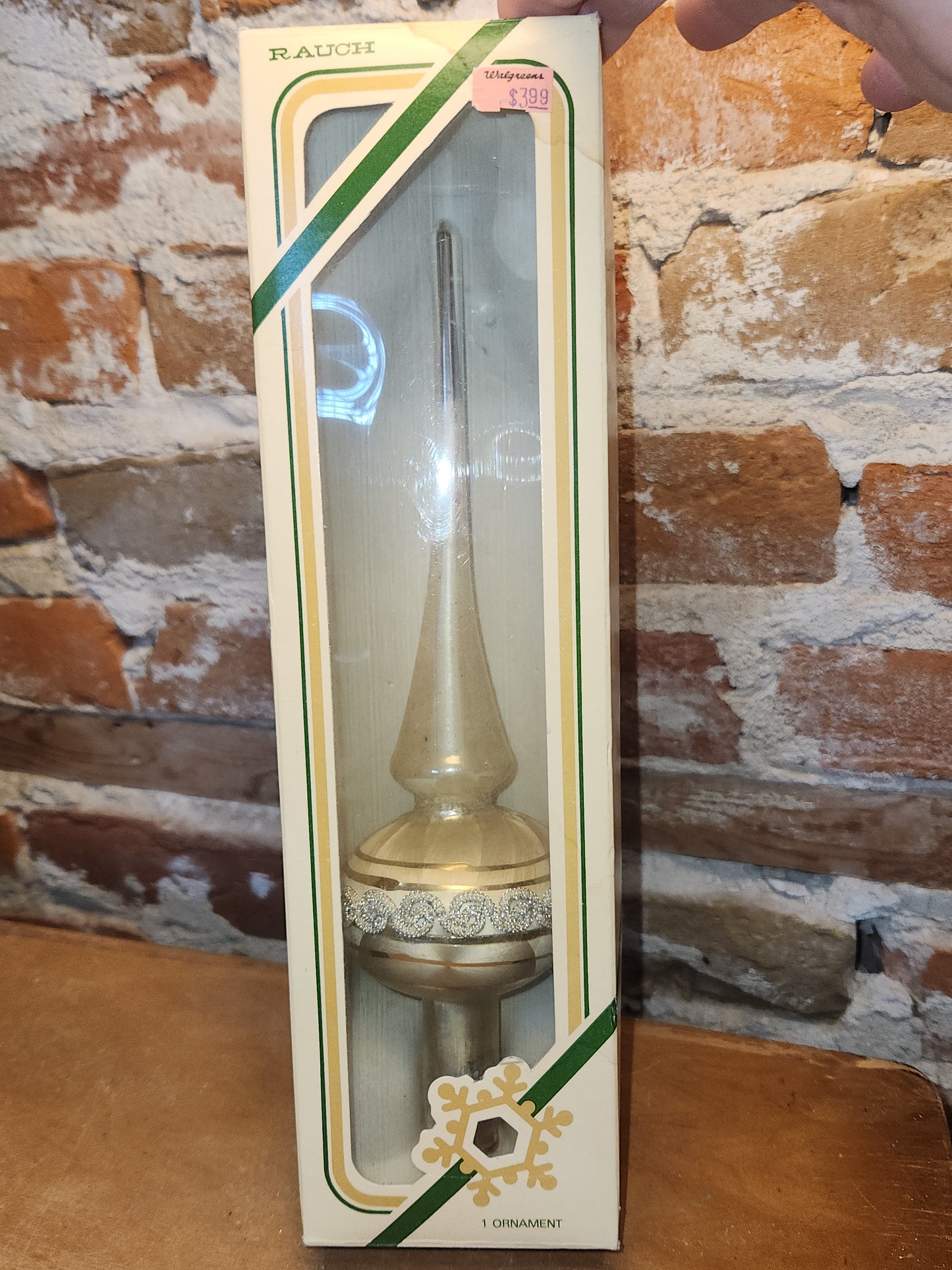 Vintage Rauch Hand Blown Mercury Glass Tree Topper White Gold Glass with Box Box tt11