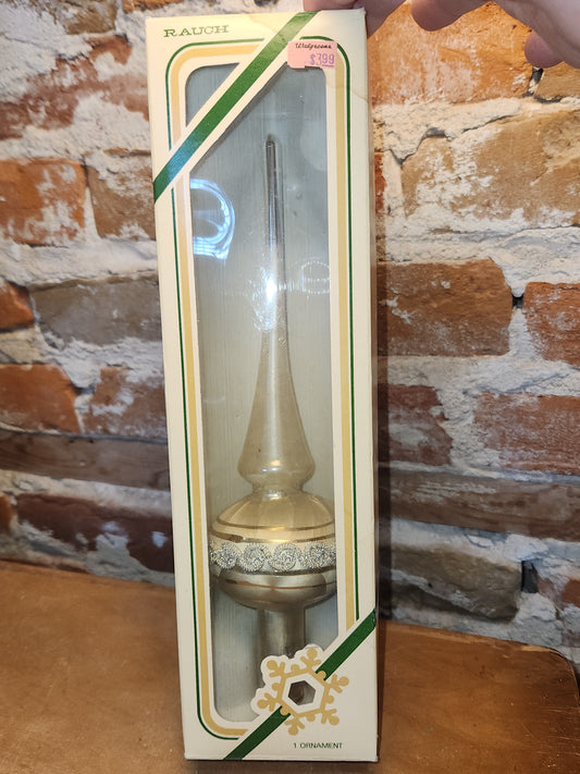 Vintage Rauch Hand Blown Mercury Glass Tree Topper White Gold Glass with Box Box tt11