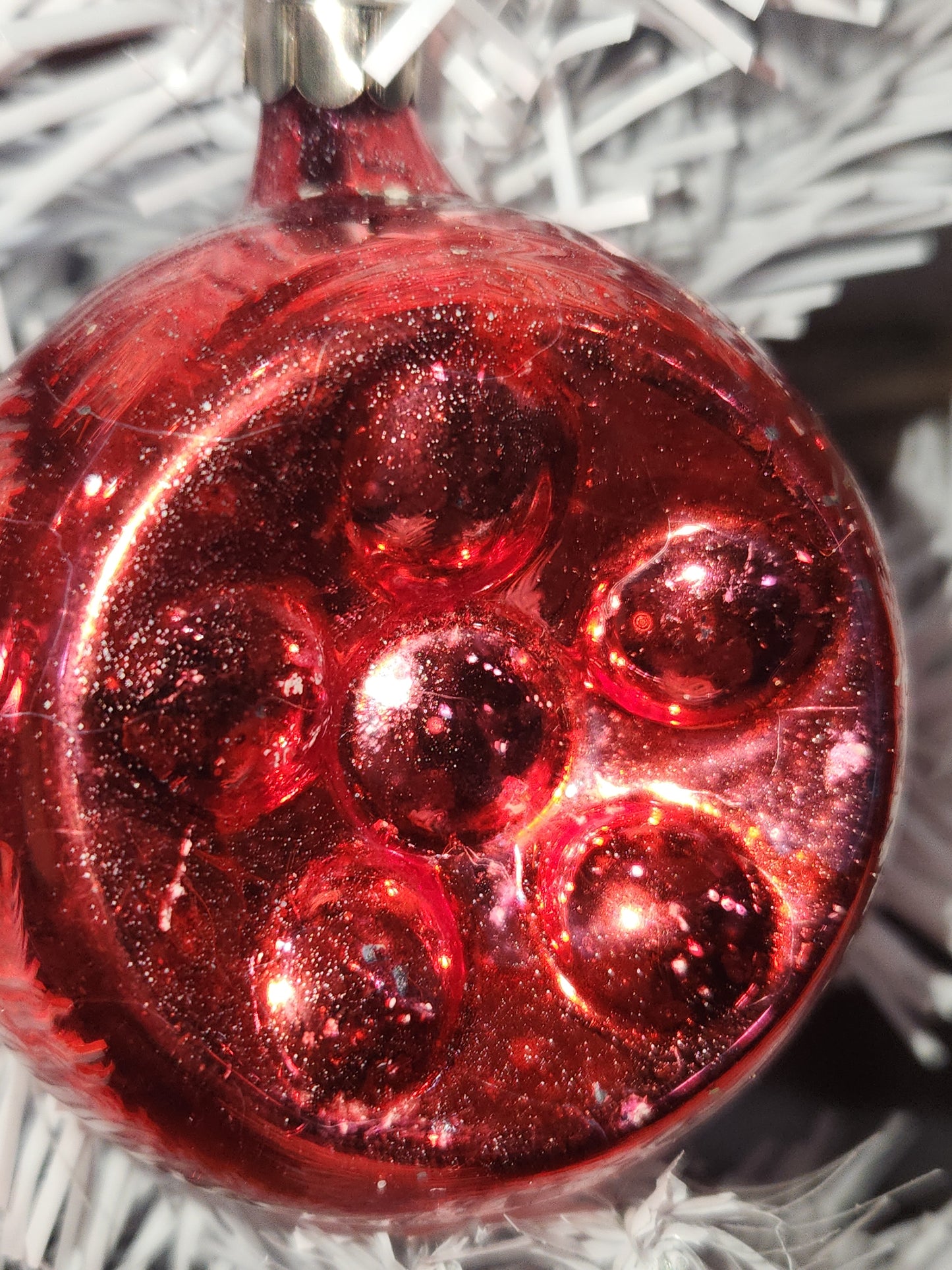 Vintage Red Indent Glass Christmas Ornament Made in USofA vo13