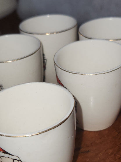 Vintage National Potteries Co. Porcelain Clown Shot Glasses set of 6 - Japan cu78