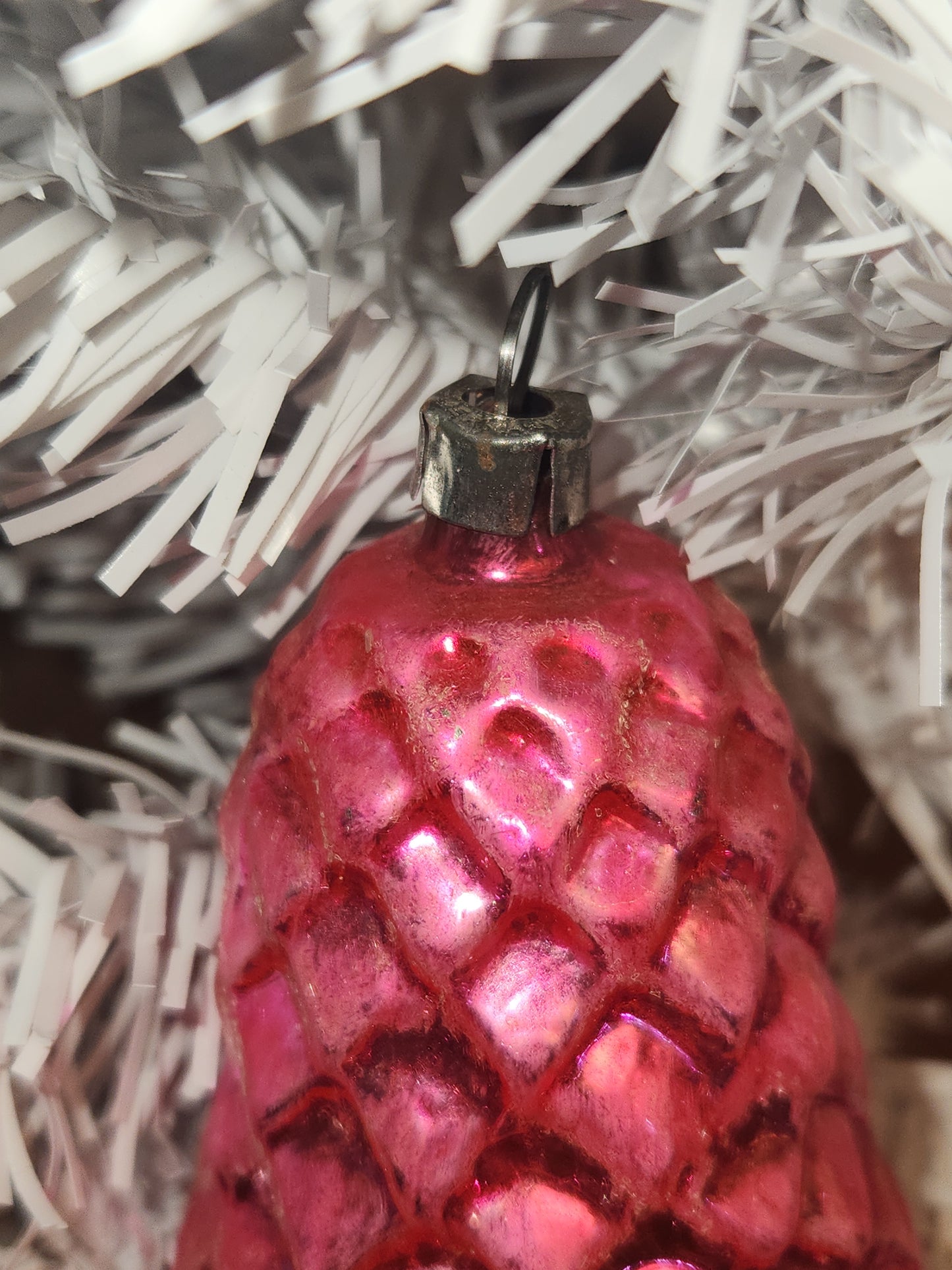 Vintage Antique Pinecone Hot Pink Bell Christmas Ornament Germany GLOWS vo2