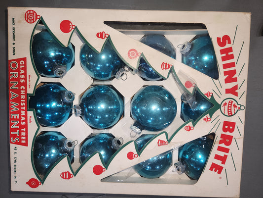 Box of Shiny Brite Brite turquoise ornament 2 1/2" bo68