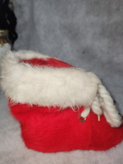 Vintage Red Santa Boot Planter Cover Holly & Bells White Trim ch111