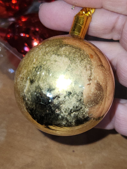 Vintage Mercury Glass Ball Ornament on Picks or Stems Red and Gold Nearly 2" Set of 7 mg5