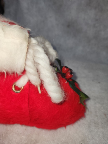 Vintage Red Santa Boot Planter Cover Holly & Bells White Trim ch111