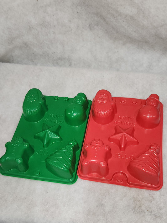 Vintage set of 2 Christmas Jello Mold Happy Holidays. Santa, snowman, tree, star, gingerbread man mold1