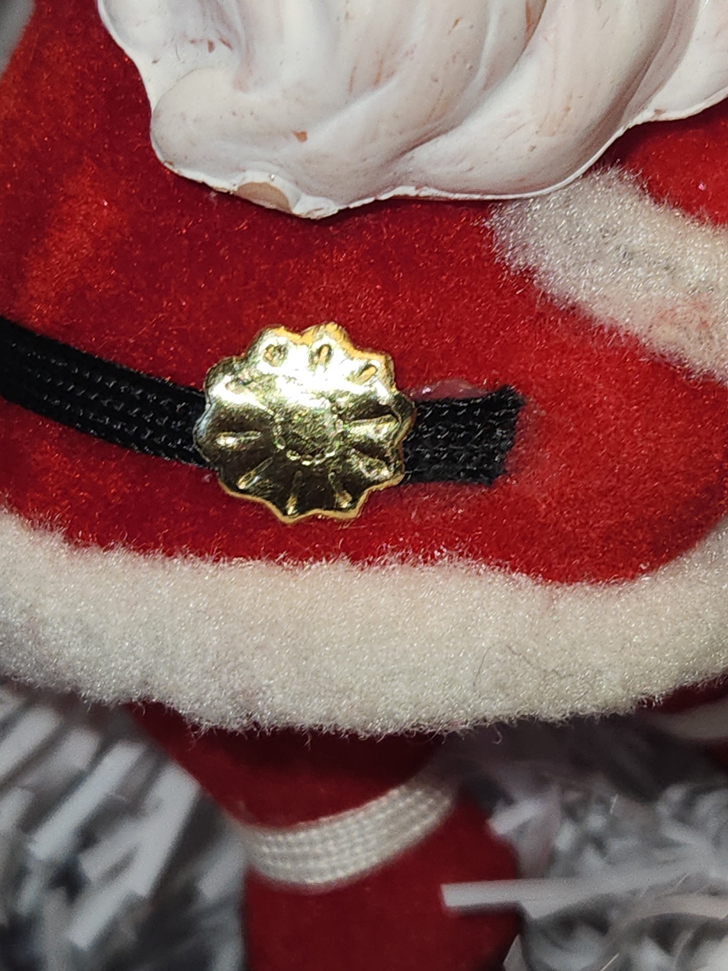 Vintage Waving Dancing Red Flocked Santa Claus Pic CHEEKS GLOW