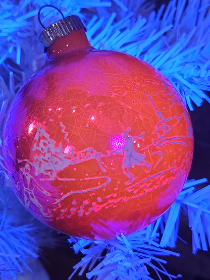 Vintage Shiny Brite Hot Pink Stenciled Ice Skating Glass Ball Ornament GLOWS vo8