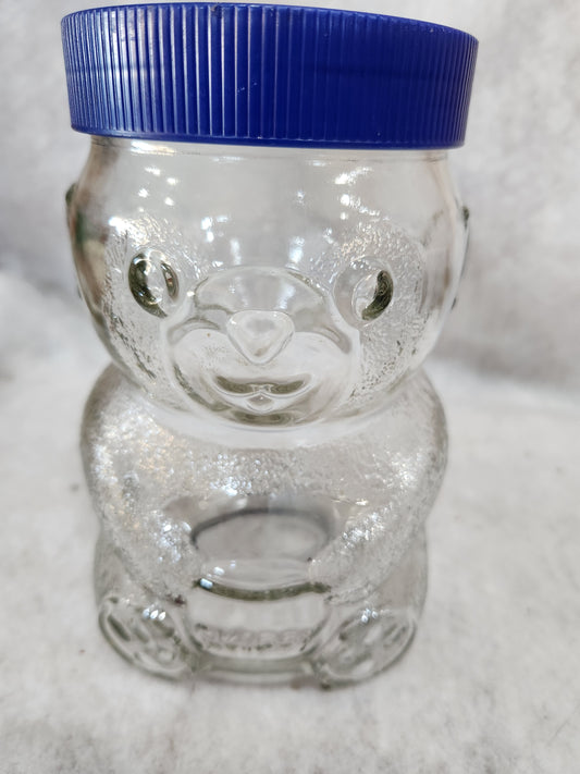 Vintage 1990s Skippy Peanut Butter Bear Glass Jar 100th Anniversary Blue Plastic Lid  48oz skj7