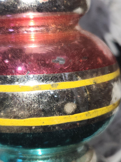Vintage Premier Glass Christmas Ornament Lantern Silver Pink Teal Yellow vo24