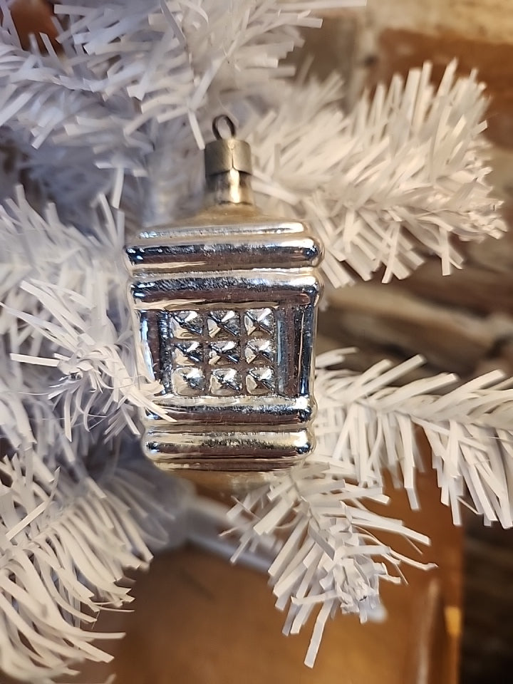 Vintage Mercury Glass Silver Lantern Christmas Ornament vo1
