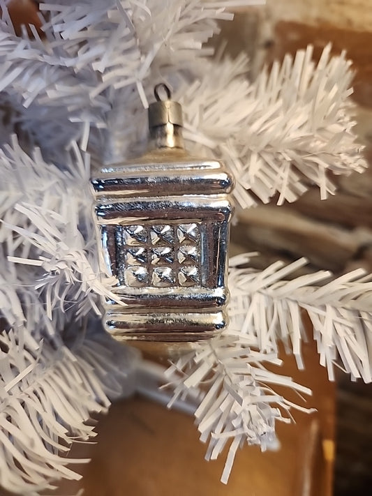 Vintage Mercury Glass Silver Lantern Christmas Ornament vo1
