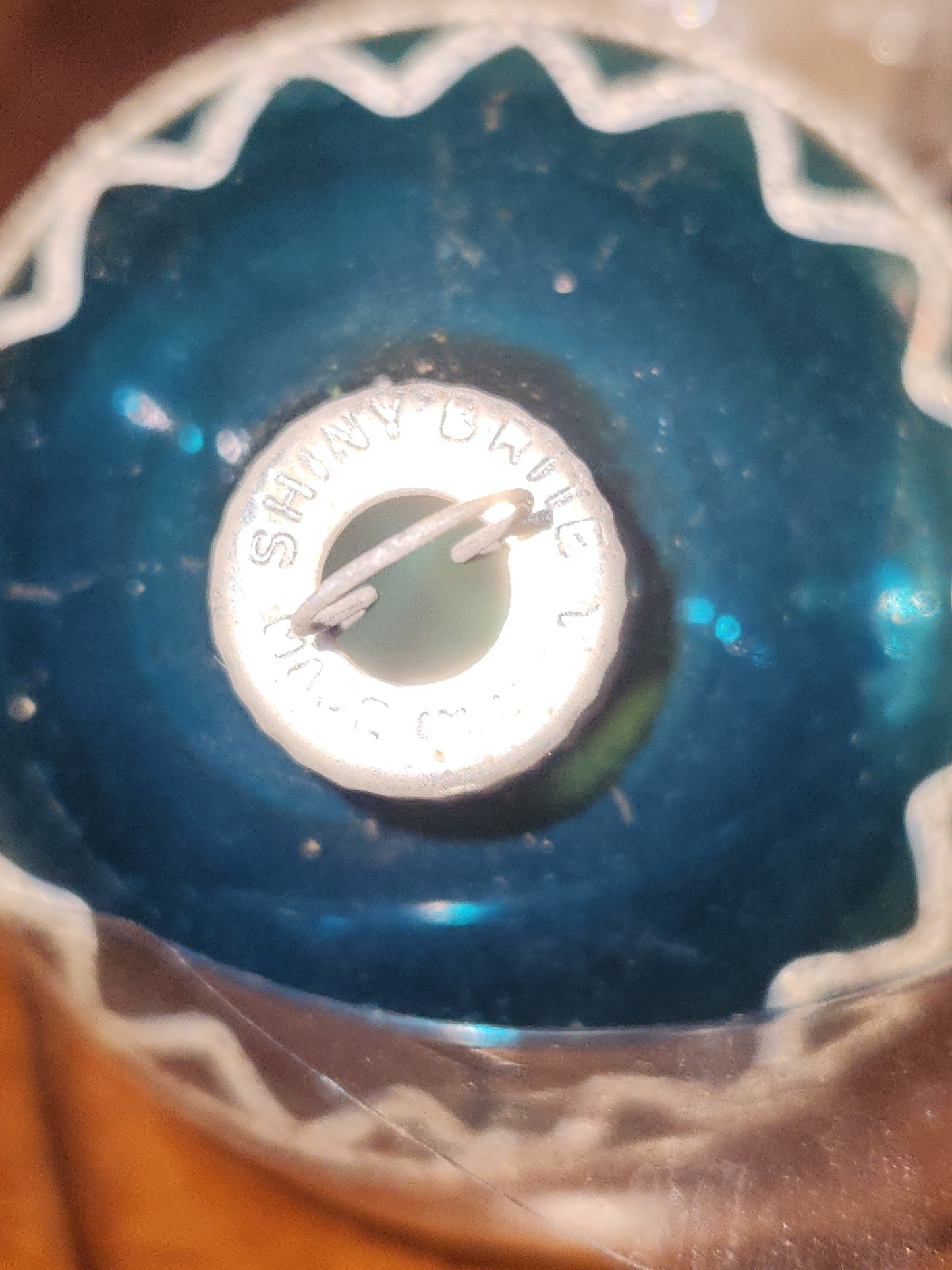 Vintage Shiny Brite Set of 4 Glass Ornaments with Same Design with Silver Stripes and Mica Accents. 2 Matching Gold and 2 Matching Blue sb6