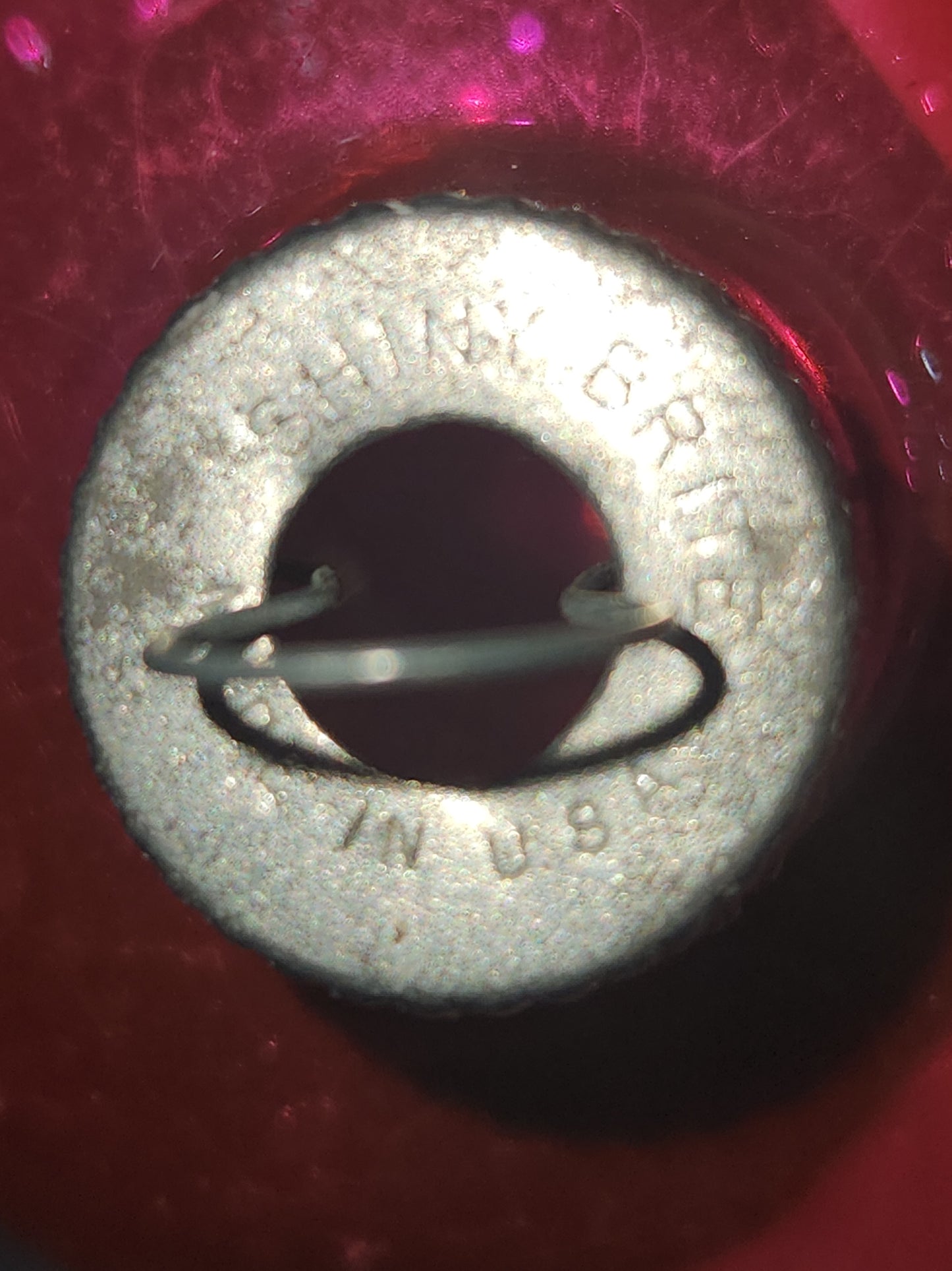 Vintage Shiny Brite Stenciled Merry Christmas Hot Pink Glass Ornament vo21